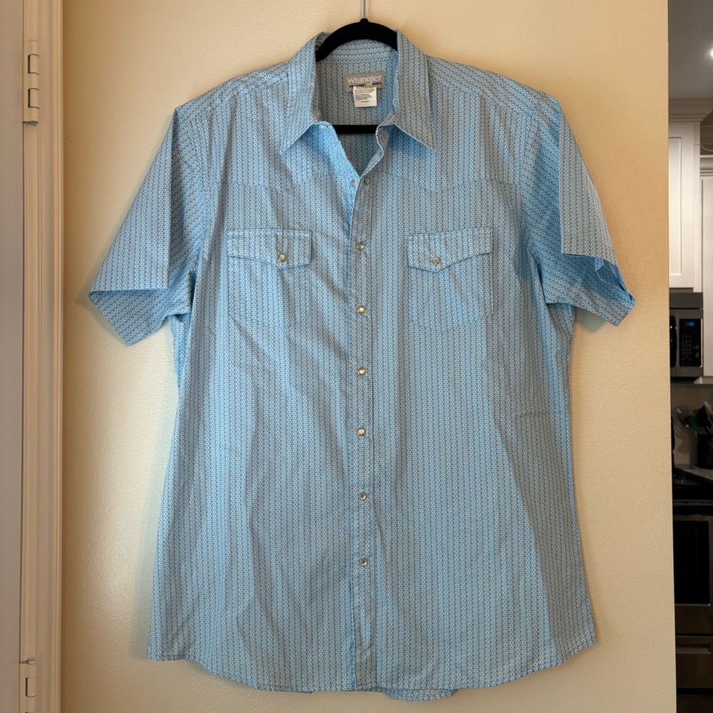 Wrangler Wrancher Pearl Snap Short Sleeve XLT Blue Men’s Western Work Cowboy